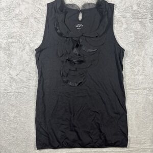 Ann Taylor LOFT Womens Sleeveless Blouse Black Ruffled Front Size Small